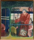 Woman on a Bus by Marianna Hamilton, oil on canvas, sold Apr 2025