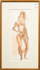 Nude Study by Chaim Gross, watercolor and pencil on paper, sold Apr 2025