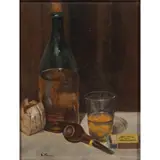 Still Life with Pipe by H. Morgan, oil on board, sold Apr 2025
