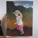 Oil on Canvas by Young Child Running, This vibrant oil painting by artist Annette Krauss Rose capt, sold Jun 2025