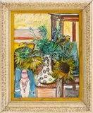 Floral Still Life Scene with Woman Wearing Blue Gloves by Lorna Marsh, 2011, Watercolor on Paper, sold Jun 2026