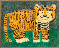 Standing Striped Tiger by Donn DeVita, Mixed Media on Masonite, sold Jun 2026