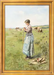 Scene of a Milk Maid by Charles Sprague Pearce, Oil on Canvas, sold Jun 2026