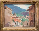 European Street Scene by Esther Eddy Hasting, oil on board, sold Apr 2025