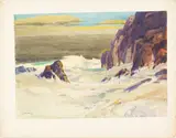 Untitled (Waves on the Rocks) by Karl Schmidt, 1923, watercolor, sold Apr 2025