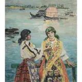 Young Women by the Danube by István Csók, oil on canvas, sold Apr 2025