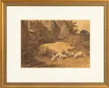Sow and Piglets by Robert Hills, 1809, Watercolor on Paper, sold Jun 2026