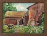 Red Barn Landscape Scene by Pauline Law, Oil on Canvas Panel, sold Jun 2026