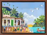 Figural Coastal Village Scene by Maria Arasa, 2015, Acrylic on Canvas, sold Jun 2026