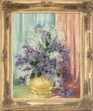 Still Life Scene of a Bouquet of Lilac Flowers by Margaret A. Rice, Oil on Canvas Panel, sold Jun 2026