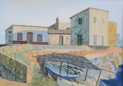 Boathouse by Humphrey Spender, 1951, Watercolour and gouache, sold Aug 2017