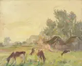 Cattle in a landscape Oil by Franz Delaforgue, Oil on board, offered Aug 2017