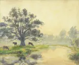 Horse by a stream Oil by Franz Delaforgue, Oil on canvas, sold Aug 2017