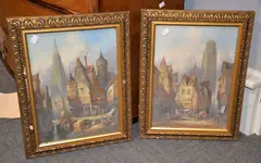 Rouen, Normandy; Freiburg Baden Oil on canvas, a pair Both monogrammed and dated 1887 lower left Each 42 x 31cm by Henry Schafer, 1887, Oil on canvas, a pair Both monogrammed and dated, sold Aug 2017
