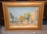 A man riding a camel in a street Watercolour and pencil Indistinctly signed, lower right 33 x 47cm (13 x 18 1/2in.) by Henry Simpson, Watercolour and pencil Indistinctly signed, lower right, sold Aug 2017