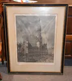 The Hotel de Ville by Alphege Brewer, etching, sold Aug 2017