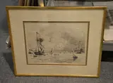 Sortie du port de Harfleur, 1864 Etching Image: 23.5 x 30cm (9 1/4 x 11 3/4in.) by Johann Barthold Jongkind, Etching Image:, sold Aug 2017
