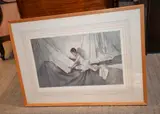 Bathers; Nude looking at sketchbook Two colour prints Both signed in pencil Largest image: 48 x 67cm by William Russell Flint, pencil, sold Aug 2017