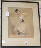 Dancing lady by Ngwe Gaing, watercolour and gouache, sold Aug 2020