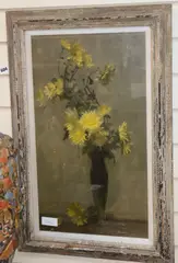 Still life of chrysanthemums in a glass vase by Alfred Frederick William Hayward, oil on canvas, sold Aug 2020
