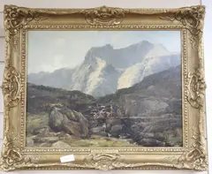 Mountains above Lake Idwelle, 45 x 59cm by Frederick Richard Lee, oil on board, sold Aug 2020