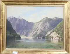 oil on canvas, Swiss lake scene, 45 x 60cm by Mary Ripley, oil on canvas, sold Aug 2020