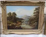 River landscape with angler in the foreground, 29cm x 39cm by Thomas Whittle, oil on canvas, sold Aug 2020