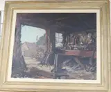 Blacksmiths forge by Adrian Hill, oil on canvas board, sold Aug 2020