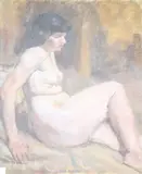 Seated nude, Catto Gallery label verso, 61 x 51cm by Roland Batchelor, oil on canvas, sold Aug 2020