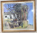 Mediterranean cottage and trees by James Fullarton, oil on canvas, sold Aug 2020