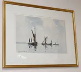 Sail barges off the coast by Edward Wesson, watercolour, sold Aug 2020