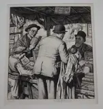 Gleaners' signed in pencil and marked edition of 60, further inscription below, 18.5 x 16cm, unframed by Stanley Anderson, engraving, sold Aug 2020