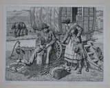 The Clothes Peg Maker' signed and inscribed Ed 60, 17 x 22.5cm, unframed by Stanley Anderson, engraving, sold Aug 2020