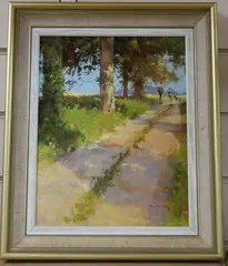 Sportsman on a country lane by John Haskins, oil on board, sold Aug 2020