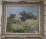 Peasant girl in a field by Antal Neogrády, oil on canvas, sold Aug 2020