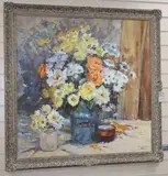 Still life of roses by Lucy M. Wiles, oil on canvas, sold Aug 2020