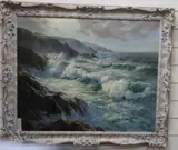 Waves breaking against the shore by William F. Piper, oil on canvas, sold Aug 2020