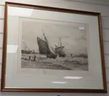 Fishing boats off the coast by Frederick James Aldridge, etching, sold Aug 2020