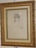 Toni with Chivers the Cat by Tom Durkin, pencil, sold Aug 2020