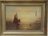Coastal scene at sunset by George Stainton, oil on canvas, sold Jul 2020