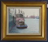 Tug boat in Falmouth harbour by Terence Storey, oil on board, sold Jul 2020