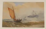 Shipping off the coast by Walter William May, watercolor, sold Jul 2020