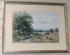 Harvest scene by John Hamilton Glass, watercolour, offered Jul 2020