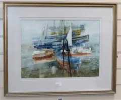 Fishing boats by Frederick Donald Blake, watercolour, sold Jul 2020