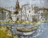 Mediterreanean harbour scene by Bernard Dufour, oil on canvas, sold Jul 2020