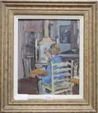 Mary Remington at her easel by Prue Sapp, oil on board, sold Jul 2020