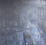 Saint Mary's Gardens, Lambeth, 1986, Nightfall November by Peter Snow, oil, sold Jul 2020