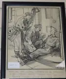 Medics and a supposedly wounded soldier by Leslie Grimes, charcoal, sold Jul 2020