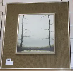 Pond in winter by Michael John Hill, oil on board, offered Jul 2020