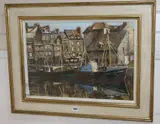 Boats at Honfleur by Clive McCartney, oil on board, sold Jul 2020